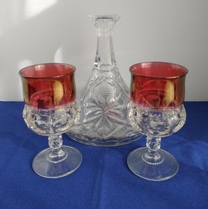2 KING'S CROWN RUBY WINE WATER OJ GOBLETS PRISTINE CONDITION ❤️